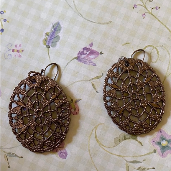 Earrings; Gold; Oval Medallions; Drop; Earrings - Picture 2 of 8